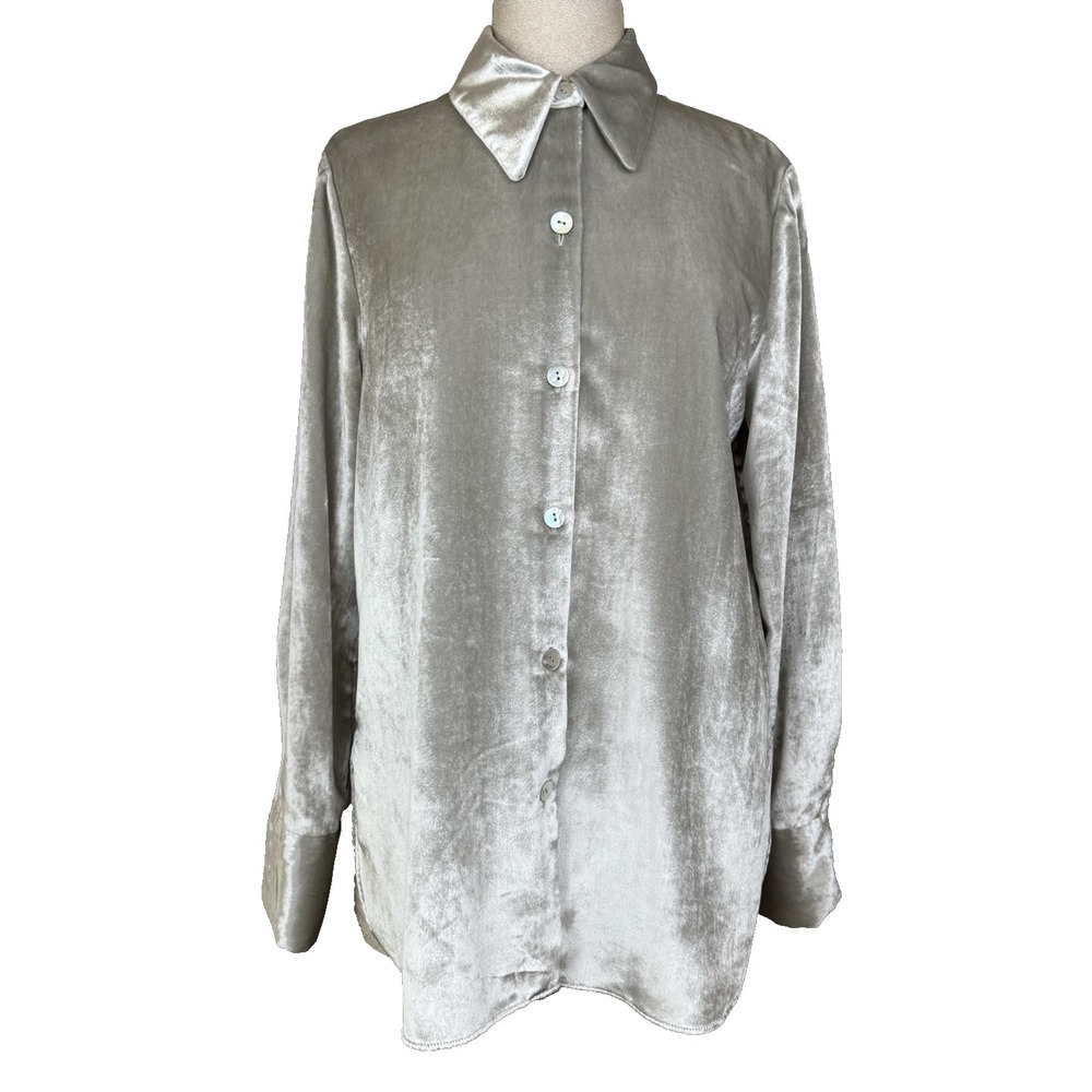 Vince Shirt Womens L Silver Velvet Office Tunic Top Party Minimalist Blouse